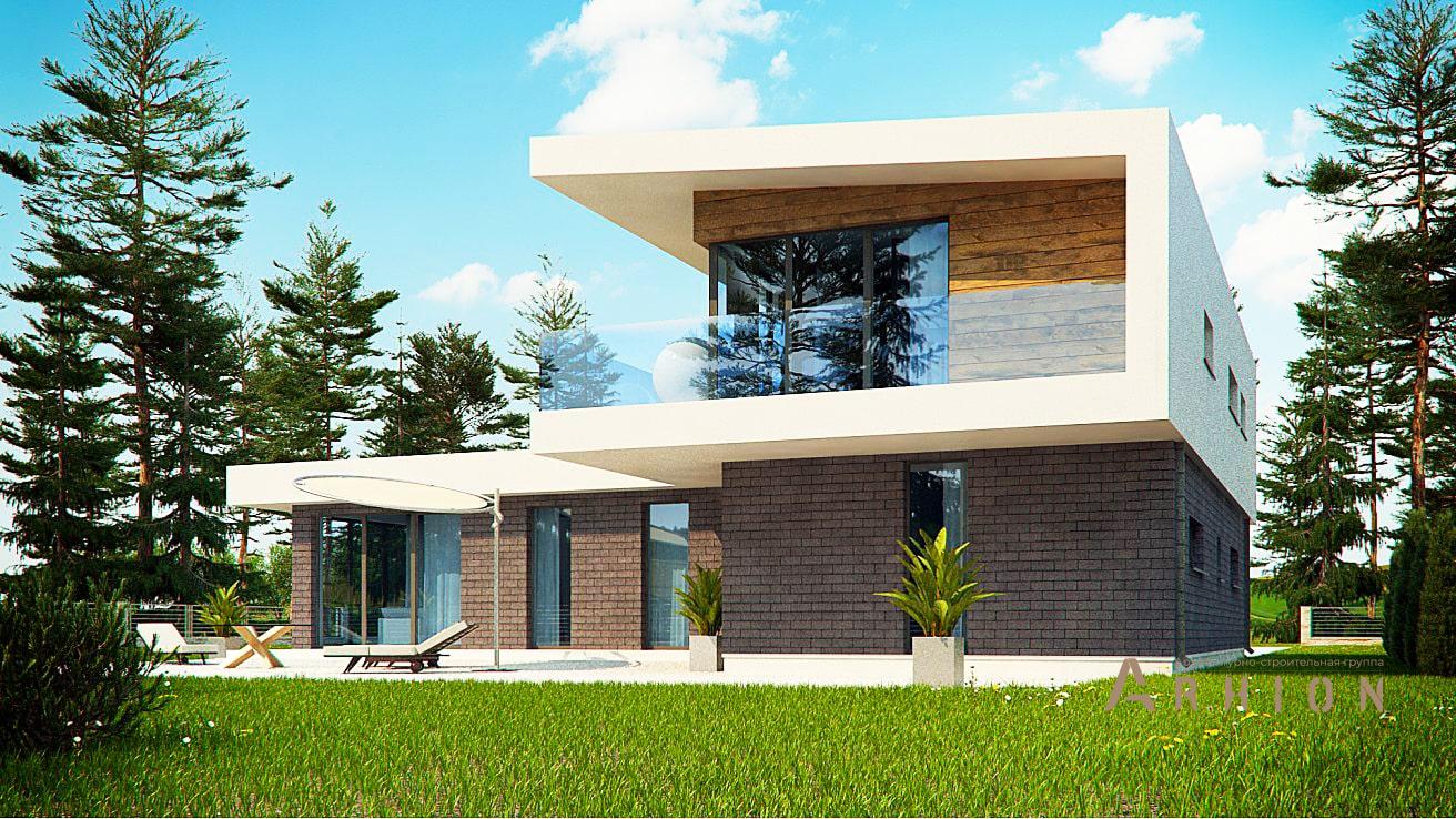 5. Проект двухэтажного дома в стиле хай-тек с плоской кровлей , zx70, площадью - 192 кв c балконом, гаражом